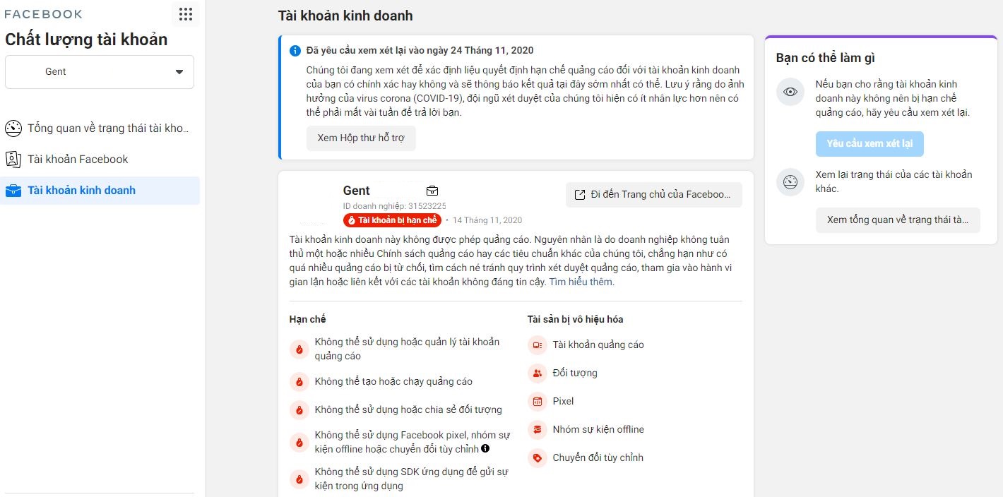 Tài khoản quảng cáo Facebook bị hạn chế và cách kháng nhanh nhất!